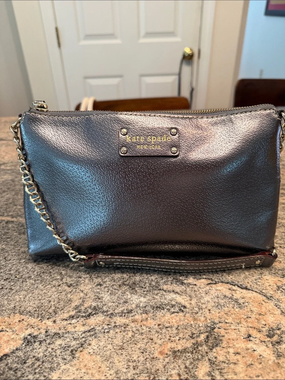 kate spade Metallic Brown Leather Wristlet Clutch with Chain